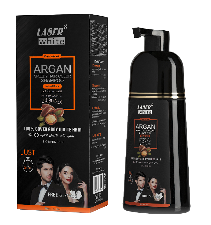 ليزر وايت 2090 شامبو صبغة الشعر بالأرجان أسود 420 مل