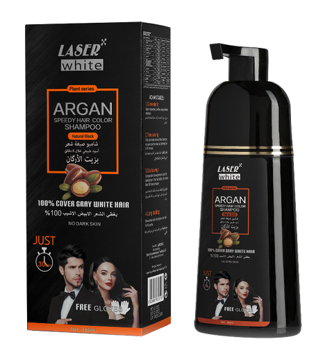 [LAS120-1] ليزر وايت 2090 شامبو صبغة الشعر بالأرجان أسود 420 مل